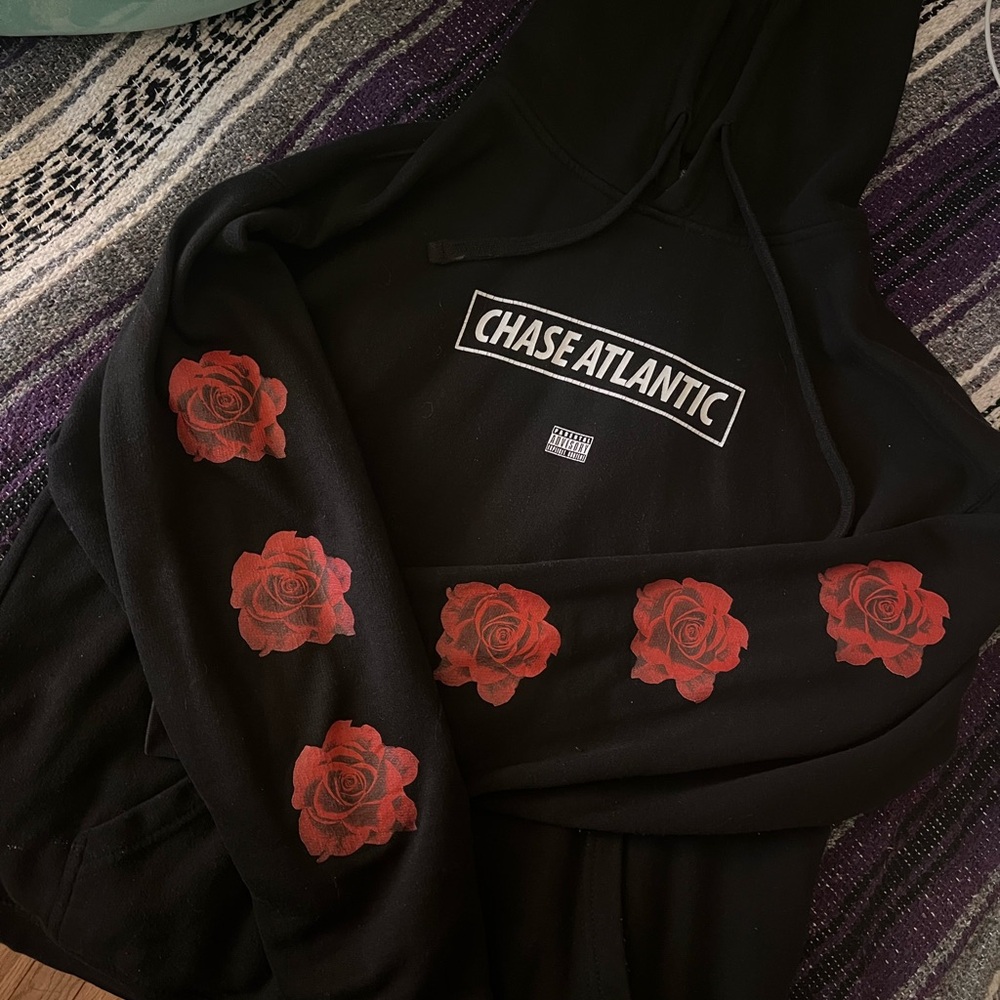 Chase Atlantic Black Hoodie with Red Roses